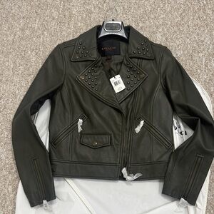 Coach Women's Dark Green Leather Jacket